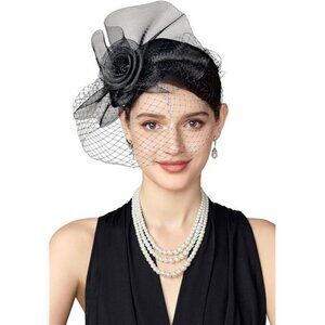 Tea Party Hat Kentucky Fascinator Derby Flower Black